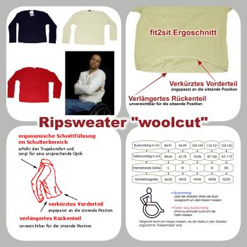 Rippsweater "woolcut" mit Ergoschnitt fit2sit, schwarz, M