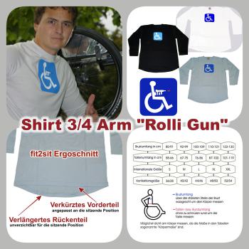 Shirt mit 3/4 Arm "Rolli Gun" mit Ergoschnitt fit2sit, schwarz, XL